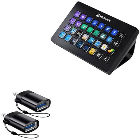 BoxWave Cable Compatible With Elgato Stream Deck XL - USB-C to A PortChanger (2-Pack), USB Type-C OTG USB Portable Keychain for Elgato Stream Deck XL - Slate Black