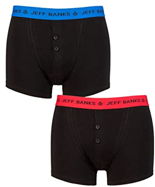 Jeff Banks Mens 2 Pack Plymouth Button Cotton Boxer Shorts