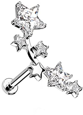 Treuheld® Labret Piercing mit Kristall Sternen | 2 Größen | 3 Farben [4.] - silber - 1.2mm x 8mm