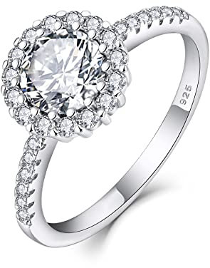 Starnny Damen Ringe Sterling Silber 925 Prinzessin Diana Kate Ringe 3A Cubic Zirkonia Verlobungsring für Damen,59 A
