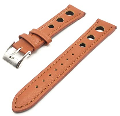 Racing Rally Armband mit Löchern aus echtem Leder 18 19 20 21 22 mm Schwarz Braun Größe und Farben wählbar Schnellverschluss, hellbraun, 20mm, Armband