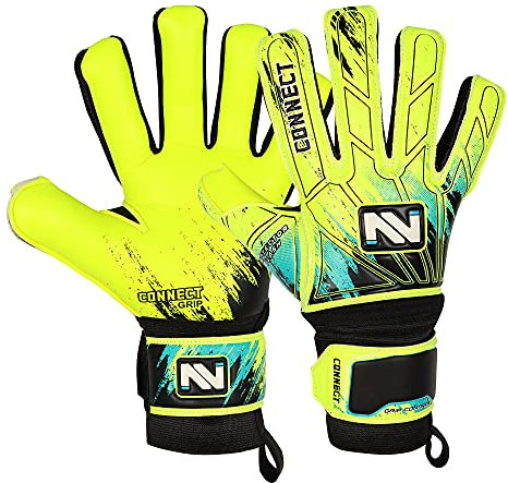 CONNECT Torwarthandschuhe Premium Grip, Torwarthandschuhe für Kinder, Jugendliche & Erwachsene, Fußballhandschuhe mit Fingerschutz, Torwart-Handschuhe (Fluorescent Yellow, 4)