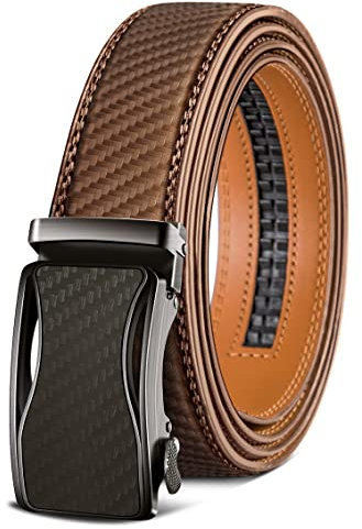 KEMISANT Gürtel Herren, Ledergürtel Ratsche Automatikschließe für Herren Business Anzug, 35mm Breit Gürtel,Größe Angepasst(Tawny-115cm/32-38 taille verstellbar)