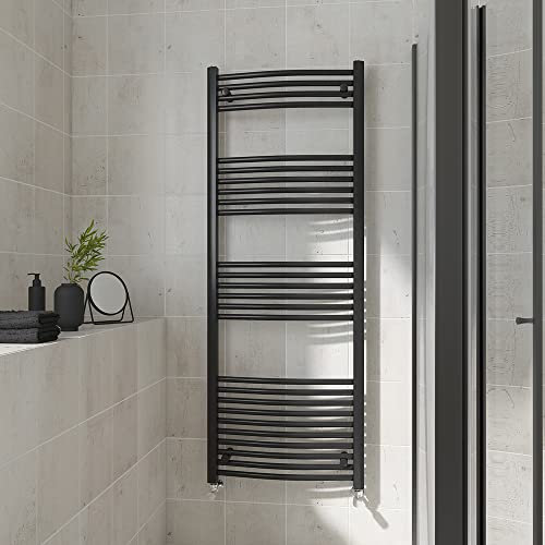 Warmehaus Curved Heated Towel Rail Black Bathroom Ladder Style Radiator Central Heating 1600x600mm
