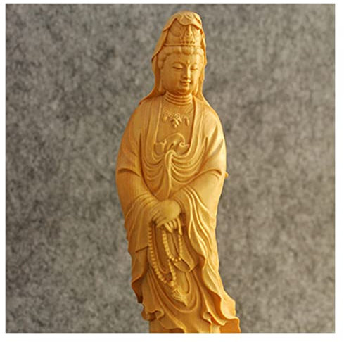 Guanyin Mini-Buchsbaum-Schnitzereien Heimdekoration Holzschnitzstatue Guanyin Bodhisattva Kwan-Yin Buddha-Figur Feng Shui Geschenk-Statue von Buddha (Size : 21cm Height) Good