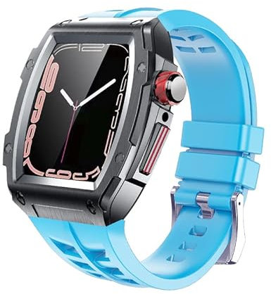 BUDAY Kit de modificación para Apple Watch Band Case 45mm Metal Rubber Strap Accesorios para iWatch Series 7 6 SE 5 Aleación de aluminio Lujo, 45MM, Agate