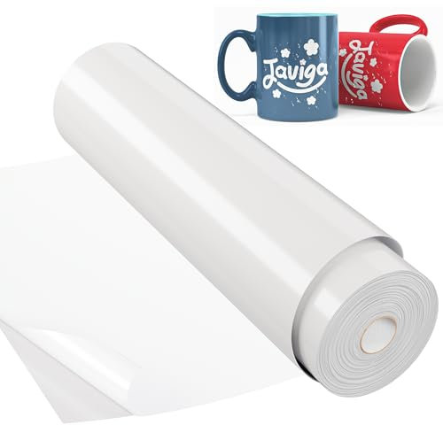 JAVIGA Vinylfolie Plotter Weiß 30,5cm x 1219cm Plotterfolie Vinyl Rolle für Cricut, Wasserdichte Glänzende Selbstklebende Folie für DIY-Aufkleber, Dekoration, Geburtstag, Halloween