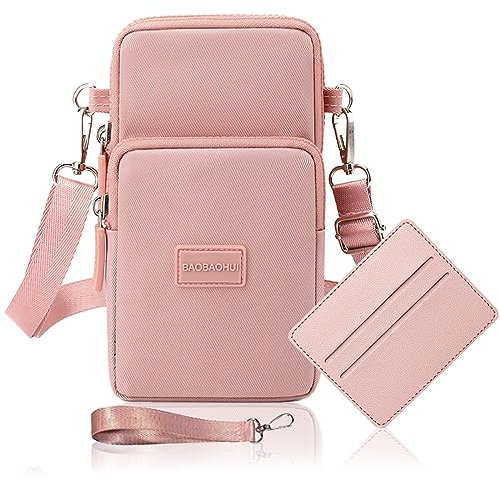 Handytasche Zum Umhängen Damen Handy Tasche Umhängetasche Mit Geldbörse Zum Umhängen Mädchen Mit Kopfhörer Eingang Schultertasche Handytaschen Verstellbar Abnehmbar Schultergurt Armtasche - Rosa