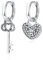 Pendientes de Plata de Primera Ley (S925) Aros con Llave y un Candado en Forma de Corazón. Pendientes acabados en Plata o Baño Oro 18K. Perfecto Regalo Cumpleaños. Joyería para mujer. (Baño en plata)