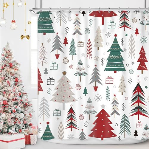 Newsely Merry Christmas Tenda da doccia 152 x 182 cm albero di Natale carino fiocco di neve vacanze invernali felice anno nuovo tenda da doccia set da bagno bambini ragazzi ragazze accessori