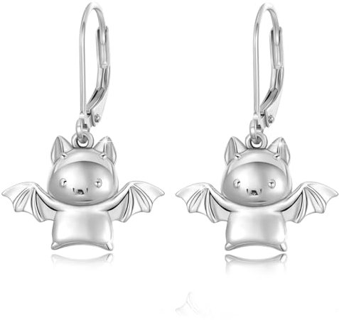Mädchen Creolen 925 Sterling Silber Tier Faultier/Pferde/Panda/Fuchs Ohrringe für Damen Kinder Kleine Creolen Kreis Ohrringe Tier Anhänger Schmuck für Tochter Kinder (J-Fledermaus)