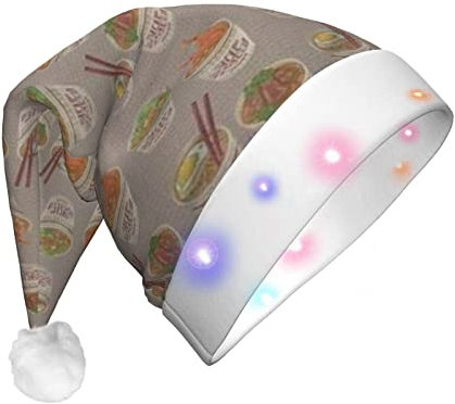 Jmorco Light-Up Santa Hat, Egg Cup Noodle Ramen Printed Christmas Hat Adults Xmas Holiday Hat For Christmas New Year Festive Holiday Party