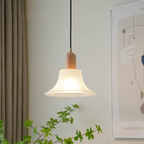 SXYSXYSXY Holz Glas Hängeleuchten Japanischer Stil Vintage Schlafzimmer Nachttisch Hängelampe Esszimmerlampe Minimalismus Pendellampe Für Küche Treppen E27