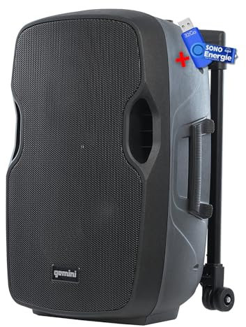Enceinte Active Gemini AS-12TOGO Sono DJ sur Batterie, 1500W, 12 Pouces, avec USB SD Bluetooth Radio FM, +clé USB 32Go