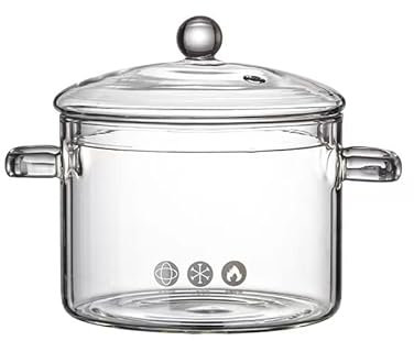 Ltahtliay Pentola in vetro trasparente, 1,3 l, non rivestita, diametro 14 cm, altezza 14 cm, con coperchio, adatta per piano cottura, forno, microonde, lavabile in lavastoviglie