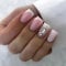 Ceboic Press on Nails Short, 24Pcs Square Pink Glitter False Nails French Tip Gradient Fake Nails with Rhinestones Design, Natural Reusable Acrylic Full Cover Stick on Nails for Women and Girls