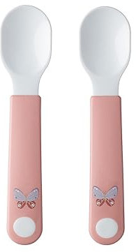 Mepal - Cuillère d'apprentissage pour bébé Mepal Mio - Cuillère d'entraînement pour bébé - Cuillère pour l'autonomie alimentaire - Lavable au lave-vaisselle et sans BPA - Set de 2–Flowers &Butterflies