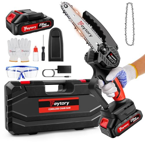 Mini Kettensäge, 21V 6 Zoll Akku Stsäge mit 1500mah Akku und 2 Gliederkette, Akku Kettensäge mit Sicherheitssperre und leistungsstarkem Motor,Handkettensäge Akku für Baum, Hof und Garten.