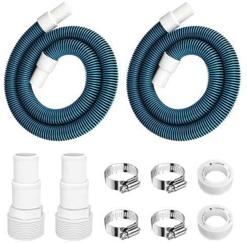 3,8 cm 1,8 m Schwimmbad-Filterpumpenschlauch-Ersatz-Set, passend für oberirdische Schwimmbad-Vakuum-Skimmer, 3,8 cm Filterschlauch und für 3,8 cm Adapterarmaturen, 2 Schläuche, 2 Adapter, 2 Bänder, 4