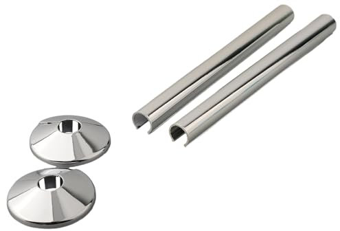 Lot de 2 cache-tuyaux et colliers de tuyau, effet chromé, 15 mm x 200 mm, pour salle de bain chromé