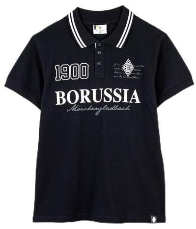 Borussia Mönchengladbach Poloshirt Mönchengladbach | Offizieller Fanartikel Fohlenshop | Gestickte Raute, Unisex, Schwarz, 100% Bio-Baumwolle