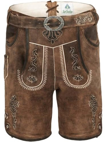Isar-Trachten Kinder-Lederhose Benni mit Gürtel Eiche | Ziegenvelours-Lederhose für Jungen | Kinder