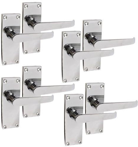 Silver Door Handles Interior Door Handles - Victorian Straight Door Handles in Polished Chrome Door Handles, Back Plate, 118 x 42mm, Door Handles Multipack, Door Handles Set (4 Pairs)