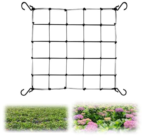 FORYNXHWIN Pflanzennetz, Scrog Netz 50x50, Nylon Grow Netz, Elastische Gummi Netz Garten, Wachsen Zelt Netz mit 4 Haken, Rankhilfe Netz für Gemüse Früchte Blumen, Passend für Garten, Hof, Growroom Net