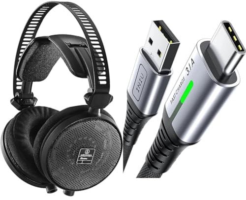 Audio-Technica R70X Open Back Reference Headphone Black & INIU USB C Charger Cable 2m 3.1A Type C Cable Fast Charging, Braided USB A to USB-C Phone Charger
