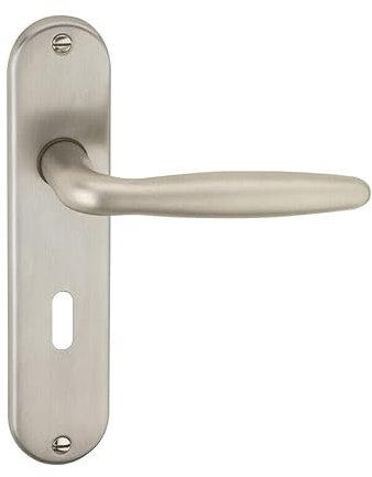 URBNLIVING Rouen Metal Lever Latch Door Handles Set Round Rose Design for Internal and External Doors, Durable and Stylish, Perfect for Home or Office Interiors (Satin Nickel Keyhole)