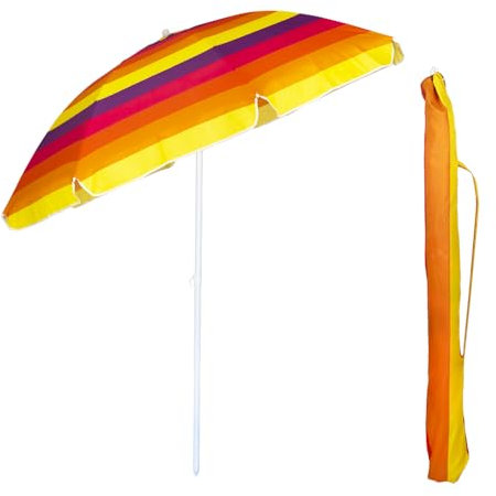 Virsus Ombrellone da Spiaggia 987, Diametro 240 cm, Tessuto Poliestere 440gr, Asta metallo da 32mm, 8 Stecche in Fibra Vetro, Snodo Regolabile, Ombrello da Mare con Sacca (Multicolor Arancione Giallo)