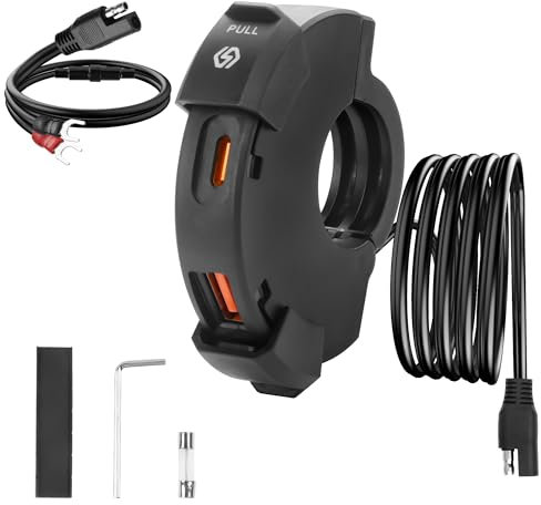 MEIRIYFA Motorrad USB Ladegerät, USB A QC3.0 & Typ-C 30W PD Schnellladegerät Watherproof Motorrad Zubehör Lenkerbuchse für Digitalkamera, PDA, MP3 Player, Handy, GPS