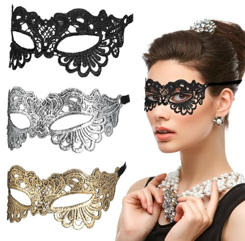 Andibro 3 Stück Maskenball Spitzenmaske, Venezianische Maske Damen Sexy Lace Maske Augenmaske Maskerade Maske für Halloween Karneval Party Kostüm Ball