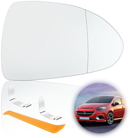 Cristal de espejo reemplazar para Opel Corsa D 07.2006-08.2014/Corsa E 09.2014-06.2019 Calentable Retrovisor exterior ajustable adecuado lente de marcha atrás espejo de cristal marcha atrás (Derecha)