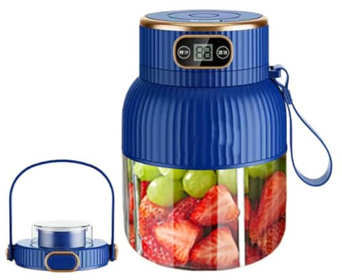 600ML Multifunctional Portable Juicer Cup with Digital Display, Portable Smoothie Blender on the Go, Portable Blender USB Rechargeable, Juice Cup Blender, Single Cup + Double Lid