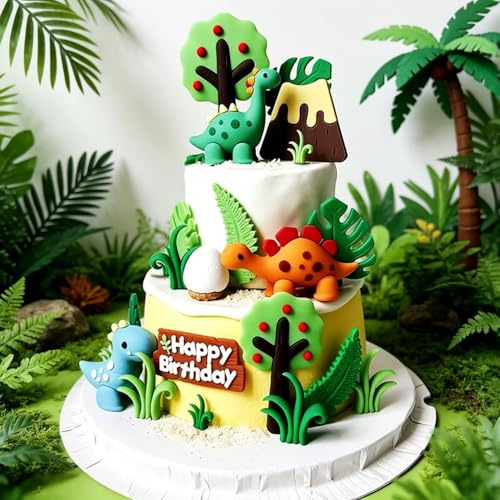 JeVenis Luxury Little Dinosaur Cake Decorations Dinosaur Cupcake Topper | Little Dinosaur Cake Toppers for Birthday Baby Shower Party Supplies