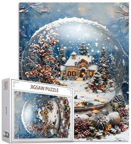 Winter Kristallkugel Puzzle 1000 Stück - Weihnachten Geeignet für Erwachsene, Kinder, Familie - Spiel Nächte Home Wanddekorationen - Papier 70×50cm