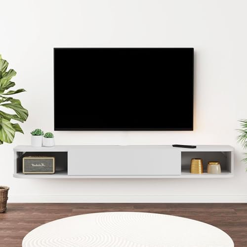 Étagère TV flottante en bois,Etagere TV Murale Meuble TV Suspendu Bois Etagere Murale Flottante TV Meuble Etagere TV Support TV Mural Meubles TV Mural TV Armoire with Doors Meuble de TV avec Rangement