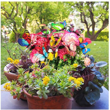 Rwoythk 50pcs Garden Colourful Butterfly Stakes, Garden Decor Ornaments for Outdoor Yard Patio Planter Flower Pot/Plant/Yard/Summer Houses, Fairy Gardens Accessories