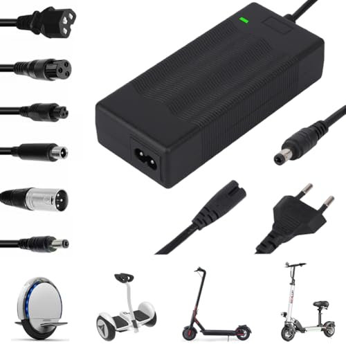 XUNNIU Caricatore Monopattino Elettrico, 42V 2A Caricatore Hoverboard, Caricabatterie Elettrico per Monopattino Universale con 6 Connettori per Hoverboard/Xiaomi/Ninebot/Drifting Board