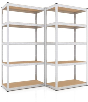 baudim - 2er-Set 180x70x30 cm Schwerlastregal/Steckregal verzinkt mit 5 MDF-Böden je 175 kg Tragkraft, Metallregal, Garagenregal oder Lagerregal, Kellerregal, Werkstattregal