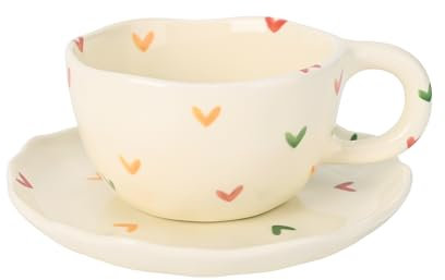 Koythin Tasse en céramique fleurie, jolie pour fille et femme, esthétique avec poignée, pour latte, cacao, bureau, maison (petits cœurs colorés)