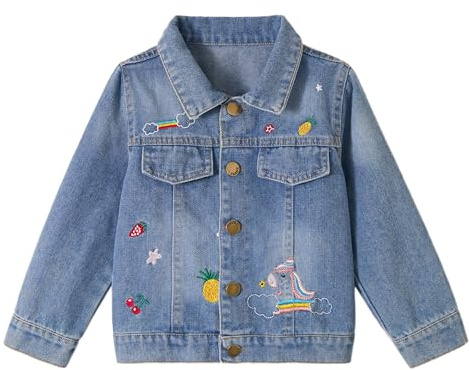 Miipat Girls Denim Jacket Sequin Patchwork Toddler Jean Jacket Button Down Fashion Jeans Coat with Pockets Long Sleeve Outwear for Kids