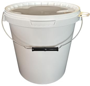1 cubo de 15 litros con tapa blanca, apilable, para leche, miel, de plástico, apto para alimentos, recipiente vacío para harina, agua, 1 unidad
