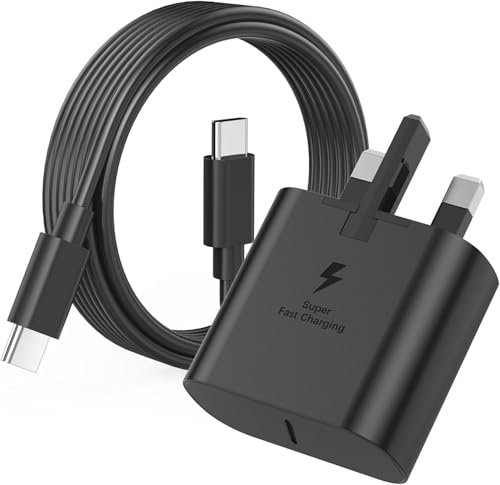 Super Fast Samung Charger 25W, Samsung USB C Fast Charging Plug and Cable USB C to C 1M for Samsung Galaxy s25 Ultra, s25Plus, s25Edge USB Type C Plug UK Wall Charger (Black)