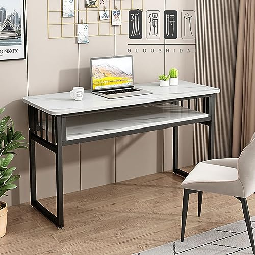 Moderno escritorio de ordenador de 2 niveles con soporte de almacenamiento y marco de metal para oficina en casa, oficina de estudio, escritorio de escritura para ordenador portátil, 100 x 50 cm