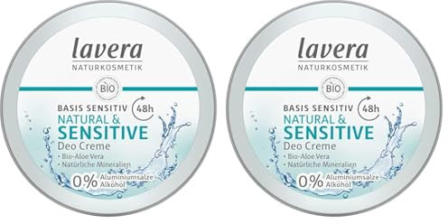 lavera Deo Creme basis sensitiv NATURAL & SENSITIVE - mit Bio-Aloe Vera & natürlichen Mineralien - 48 Stunden zuverlässiger Schutz - Naturkosmetik - vegan - Bio (1 x 50 ml) (Packung mit 2)