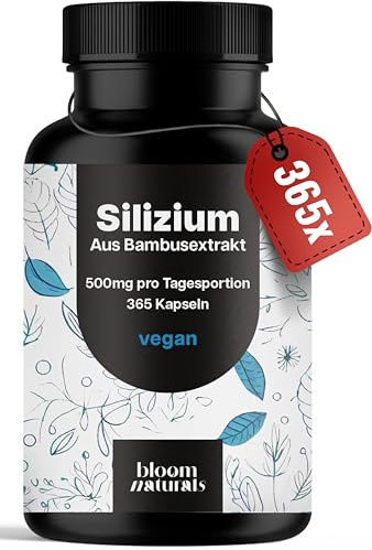 Silizium Kapseln hochdosiert – 365 Kapseln – 500 mg pro Tag | Organisches Silizium – vegan, produziert in Deutschland, laborgeprüft