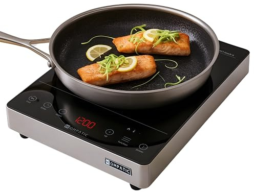 KOMPATIC KFE 35T PRO Piastra Professionale a Induzione Portatile, 3500W, Finitura Inox, Piano Cottura a induzione elettrica, 10 livelli di temperatura, Timer, Blocco di Sicurezza