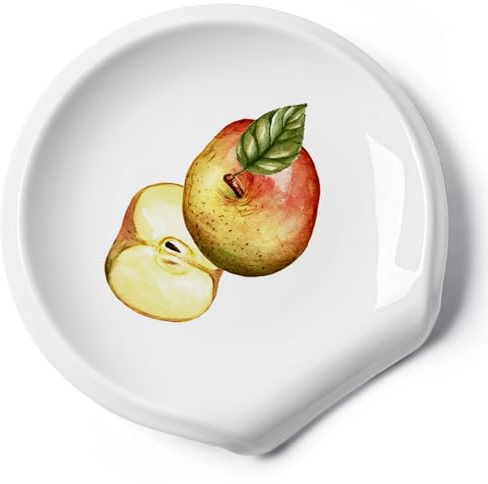 Spoon Rest,Apple Ceramic White Spoon Rest for Stove Top, Spoon Holder for Kitchen Counter, Kitchen Decor and Accessories, 5.5 inch